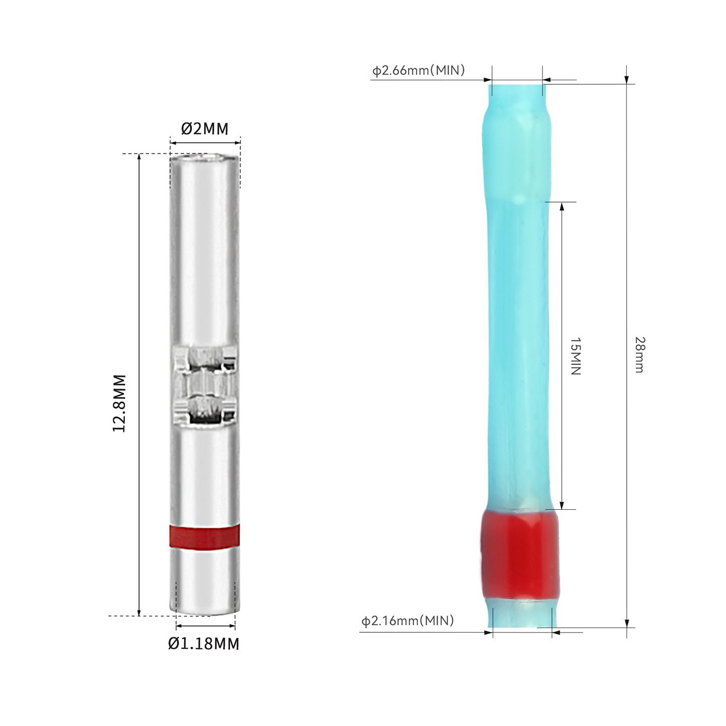 JRready M81824/1-1 Red Butt Connectors Kit 20-26 AWG (30 Sets) - Waterproof Wire Connectors & Wire Splice Connectors with High-Temp Heat Shrink Tubes