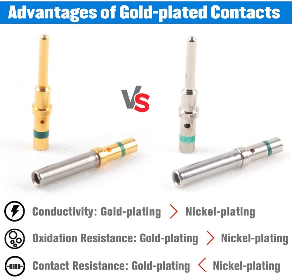 JRready ST6151 Gold-plated 16# Deutsch Solid Pins : 0460-215-1631 Deutsch Gold Pins & 0462-209-1631 Sockets, 12 Pairs