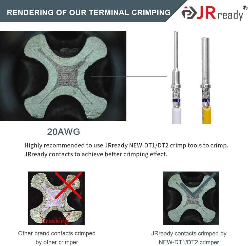 JRready ST6332 414-teiliges Deutsch DTM-Steckverbinderset mit 2, 3, 4, 6, 8 und 12 Pins, grau, wasserdicht, DTM-Steckverbinder, Größe 20, massive Kontakte