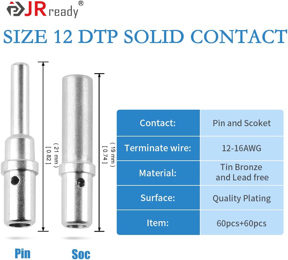 JRready ST6336 202pcs Deutsch DTP Connector Kit: 2 Pin 4 Pin IP67 Waterproof Electrical Connectors,With Size 12 Solid Contacts & NEW-DT2 Deutsch Crimper
