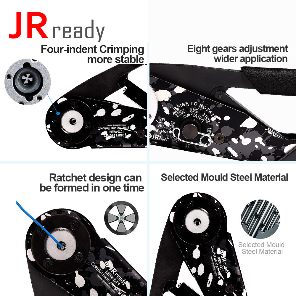 JRready NEW-DT1 (entspricht HDT-48-00 ACT-M202) Crimpzange in kleiner Größe für 12#, 16#, 20# massive Kontakte in DT-, DTM- und DTP-Steckverbindern (12–22 AWG)