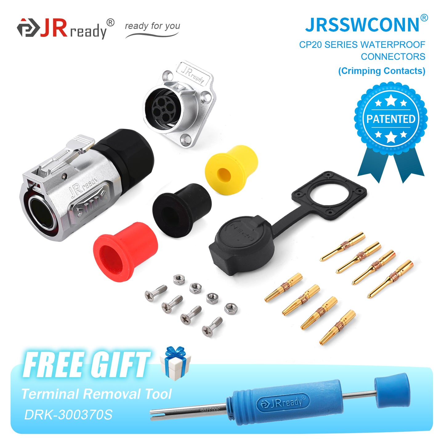 JRready JRSSW CP20 Series 4-Mounting Hole 2-Pin / 3-Pin / 4-Pin Crimping Type Metal / Plastic Plug & Socket Waterproof Wire Connectors, Electric Wire Connector