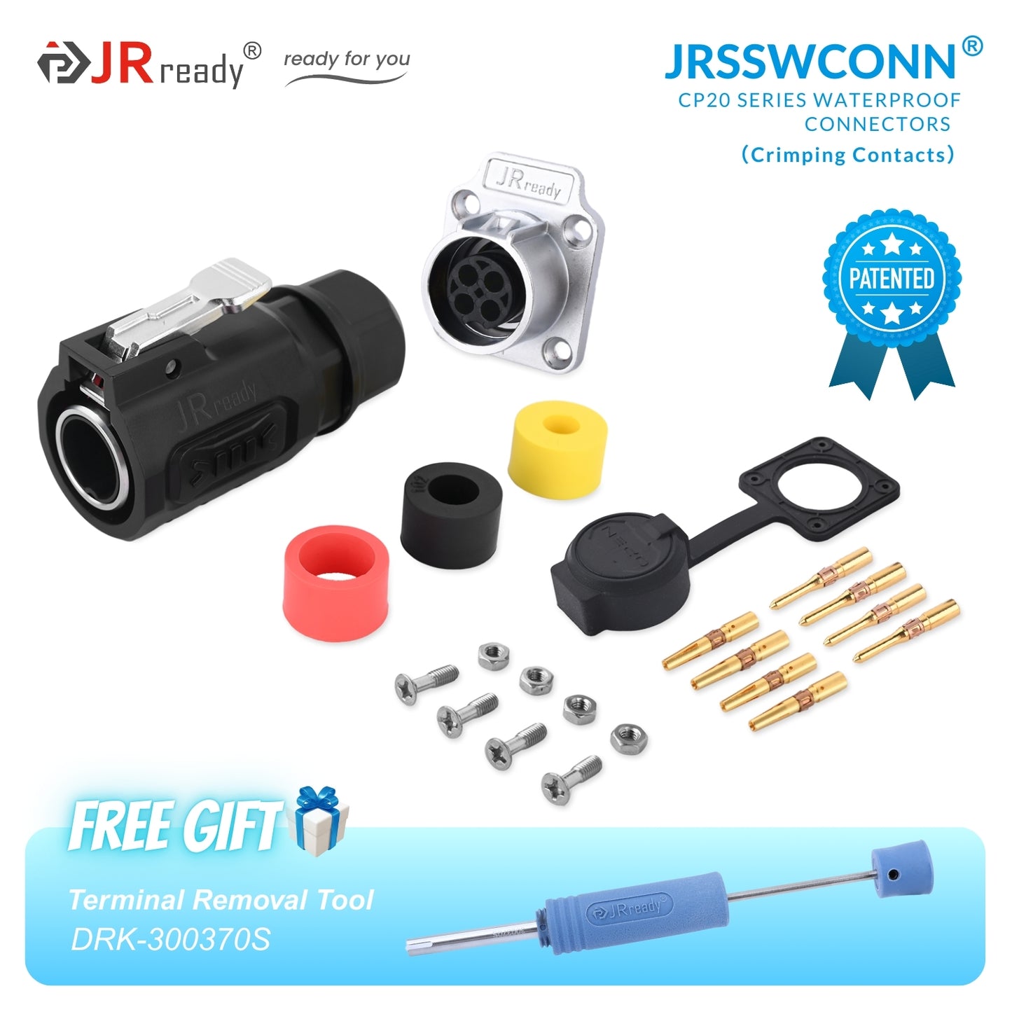 JRready JRSSW CP20 Series 4-Mounting Hole 2-Pin / 3-Pin / 4-Pin Crimping Type Metal / Plastic Plug & Socket Waterproof Wire Connectors, Electric Wire Connector