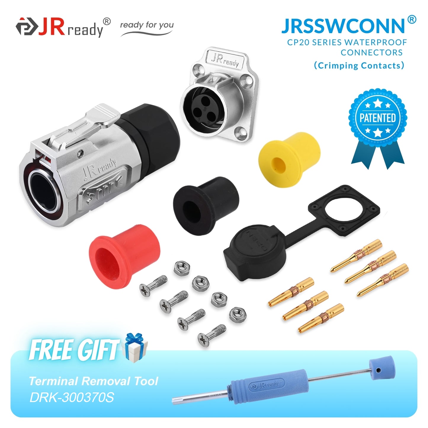 JRready JRSSW CP20 Series 4-Mounting Hole 2-Pin / 3-Pin / 4-Pin Crimping Type Metal / Plastic Plug & Socket Waterproof Wire Connectors, Electric Wire Connector