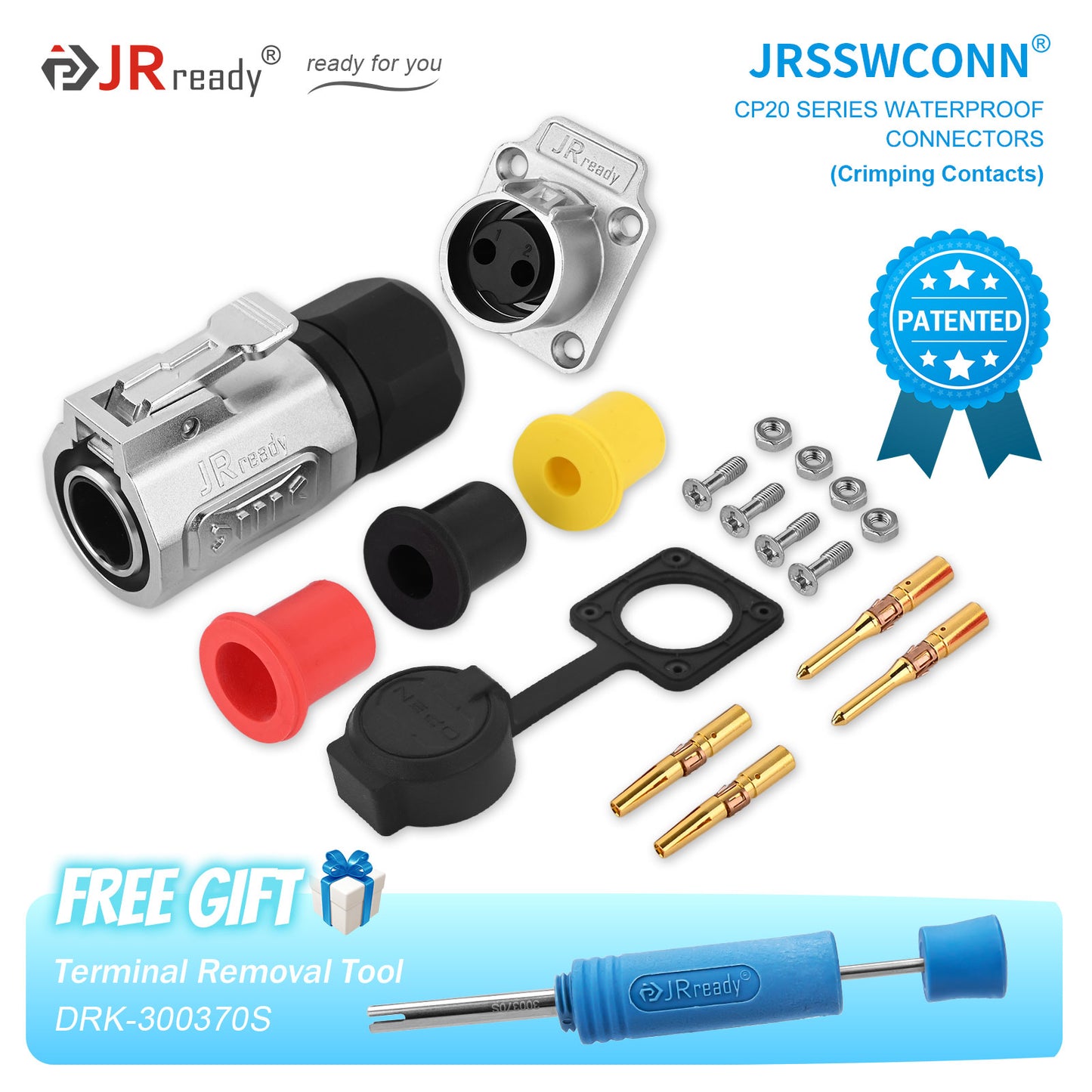 JRready JRSSW CP20 Series 4-Mounting Hole 2-Pin / 3-Pin / 4-Pin Crimping Type Metal / Plastic Plug & Socket Waterproof Wire Connectors, Electric Wire Connector
