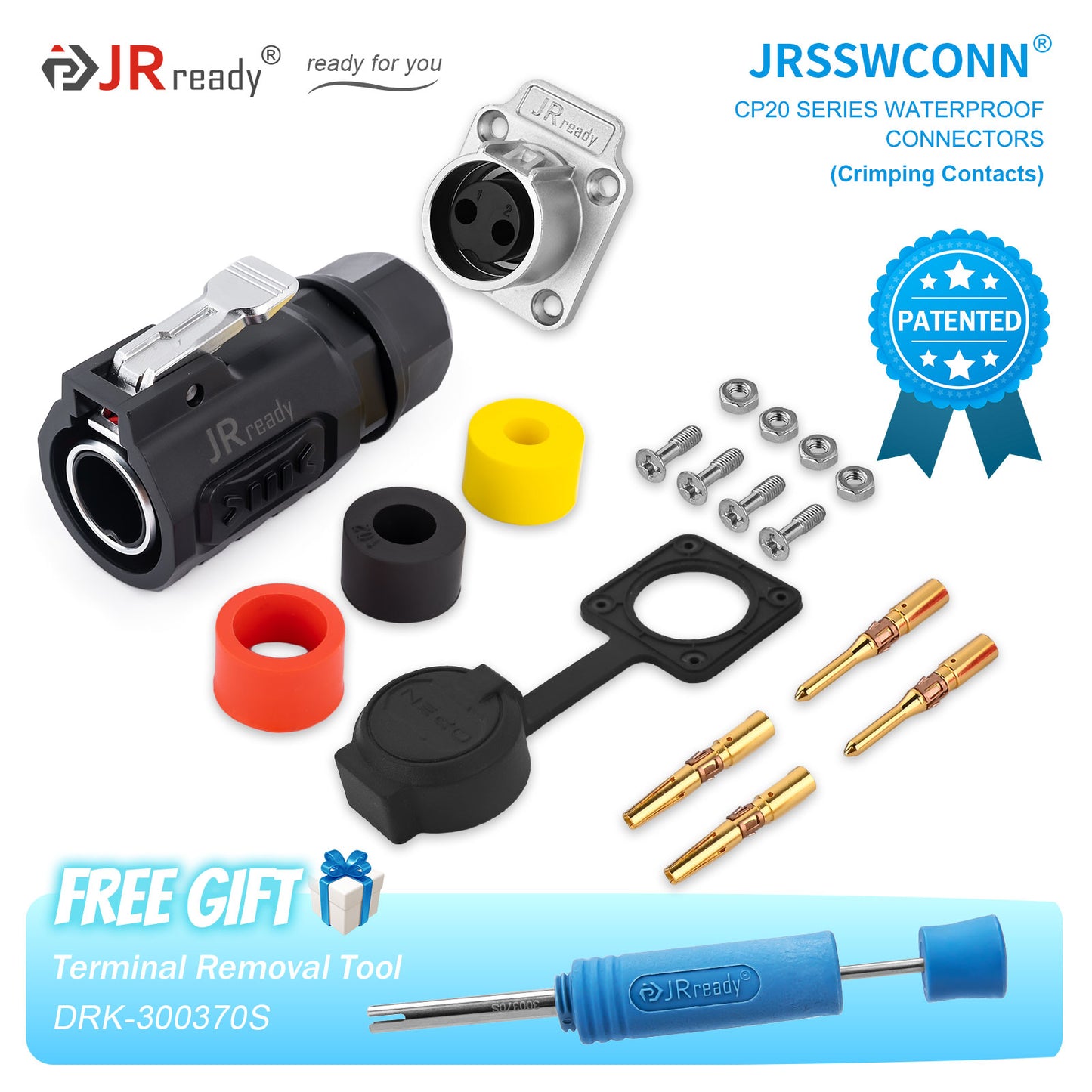 JRready JRSSW CP20 Series 4-Mounting Hole 2-Pin / 3-Pin / 4-Pin Crimping Type Metal / Plastic Plug & Socket Waterproof Wire Connectors, Electric Wire Connector