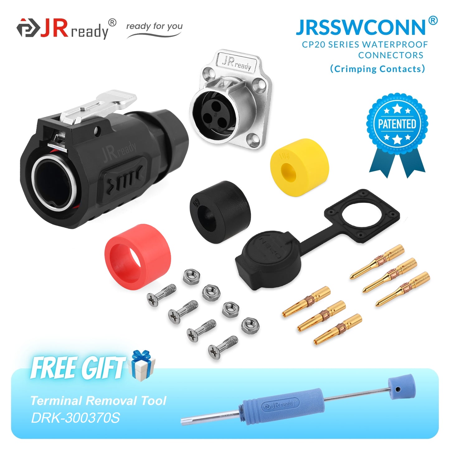 JRready JRSSW CP20 Series 4-Mounting Hole 2-Pin / 3-Pin / 4-Pin Crimping Type Metal / Plastic Plug & Socket Waterproof Wire Connectors, Electric Wire Connector