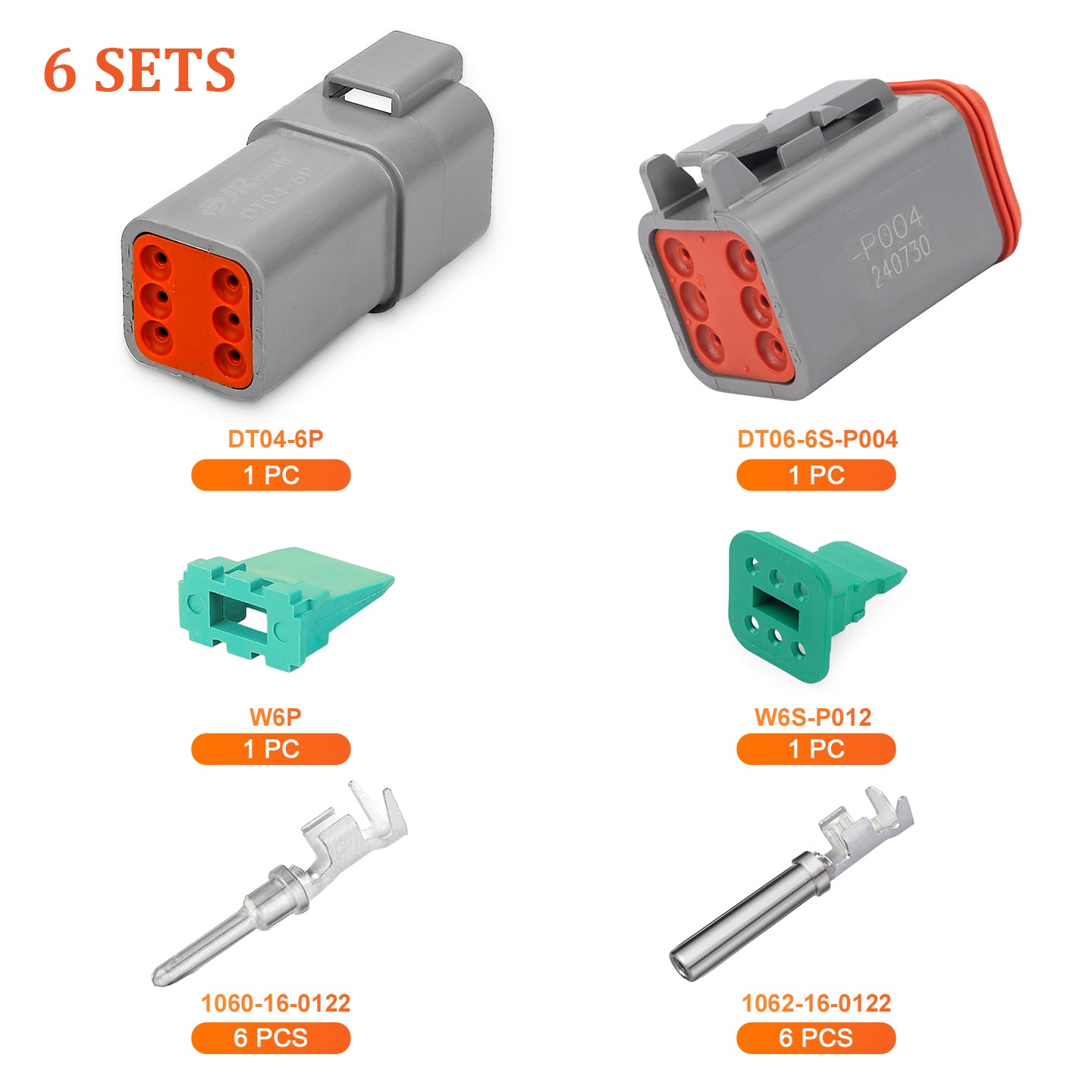 JRREADY Deutsch DT connector kit with #16 stamped contacts for waterproof automotive and truck wiring, 14-20 AWG compatible.
