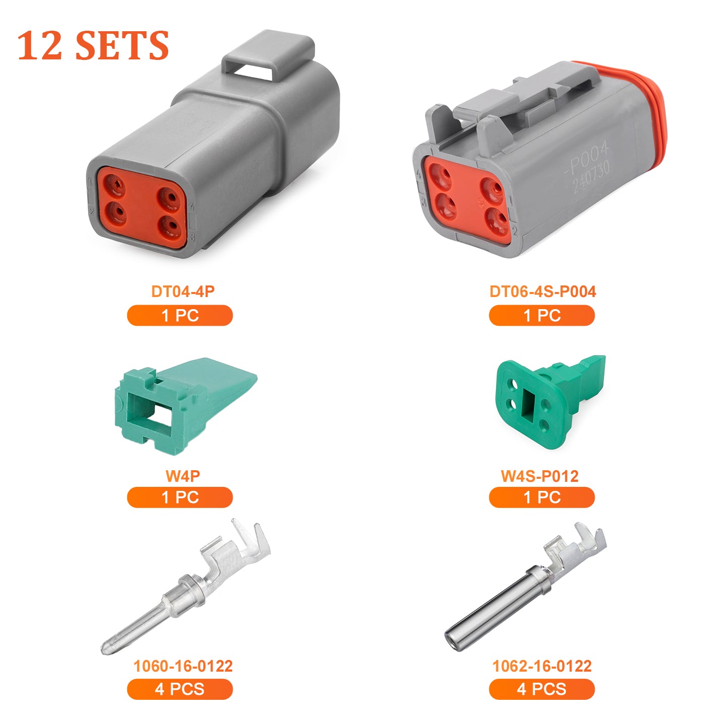 JRready 2-12 pin Deutsch DT connector kit by JRDTOOLS with #16 stamped contacts, waterproof automotive and truck wire connectors