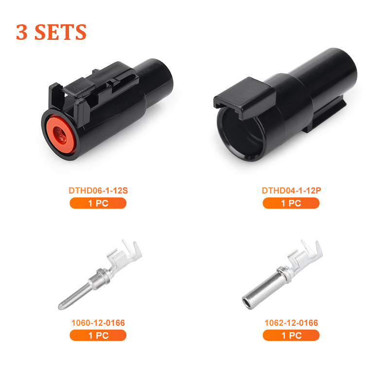 JRready Deutsch DTHD 1-Pin Waterproof Connector Kit with #4 Stamped Contacts, 6-10 AWG - High-Current Marine, Truck, Agricultural & Alternative Energy
