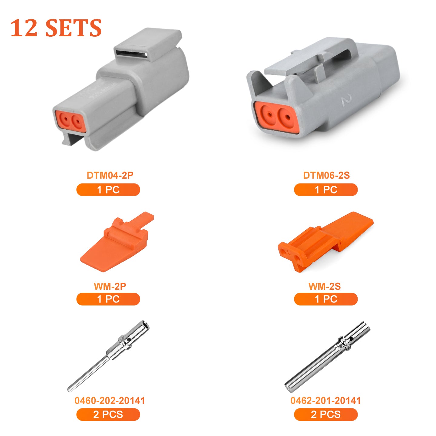JRready 2-pin Deutsch DTM connector kit with #20 solid contacts, waterproof marine and automotive electrical connector by JRDTOOLS.