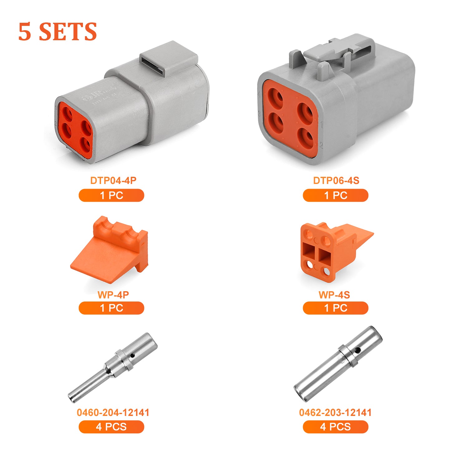 JRready Deutsch DTP 4-Pin Waterproof Connector Kit with #12 Solid Contacts, 12-14 AWG (25A) - Marine, Truck, Agricultural & Alternative Energy