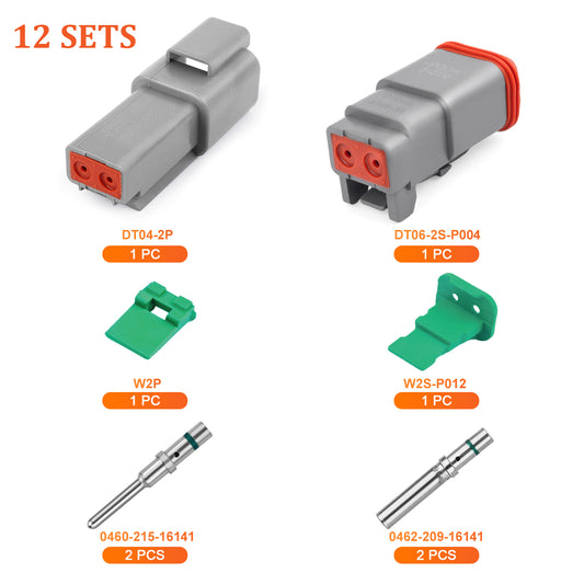 JRready 2-12 Pin Deutsch DT connector kit with #16 solid contacts, suitable for marine and transportation applications