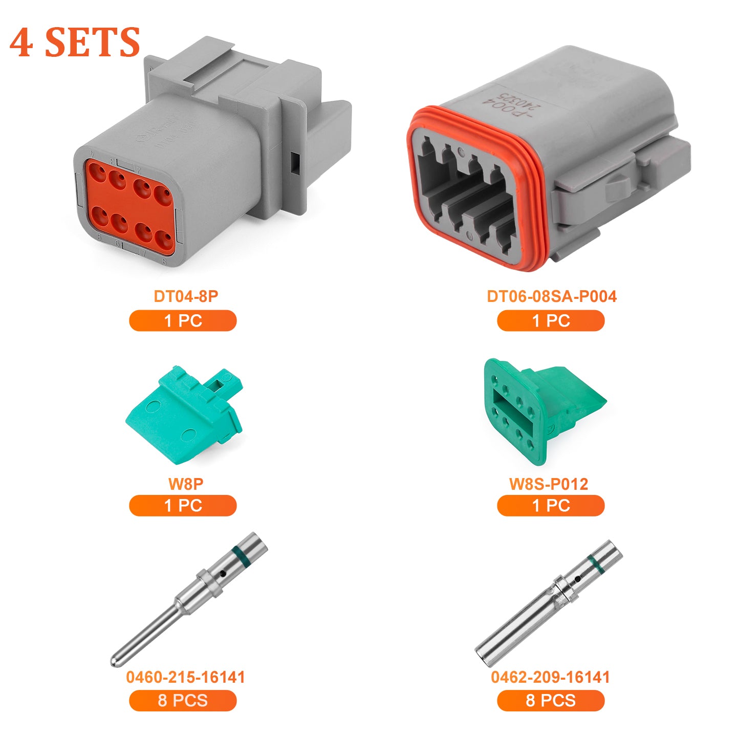 JRready Deutsch DT Waterproof Connector Kit 2/3/4/6/8/12 Pin with #16 Solid Contacts, 14-20 AWG - Heavy-Duty Marine & Transportation