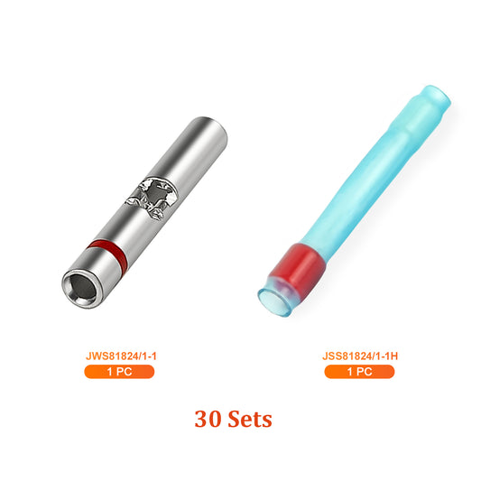 JRready M81824/1-1 Red Butt Connectors Kit 20-26 AWG (30 Sets) - Waterproof Wire Connectors & Wire Splice Connectors with High-Temp Heat Shrink Tubes