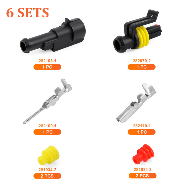 JRready Superseal 1.5 Series waterproof automotive wire connectors kit with six sets, for secure electrical connections.