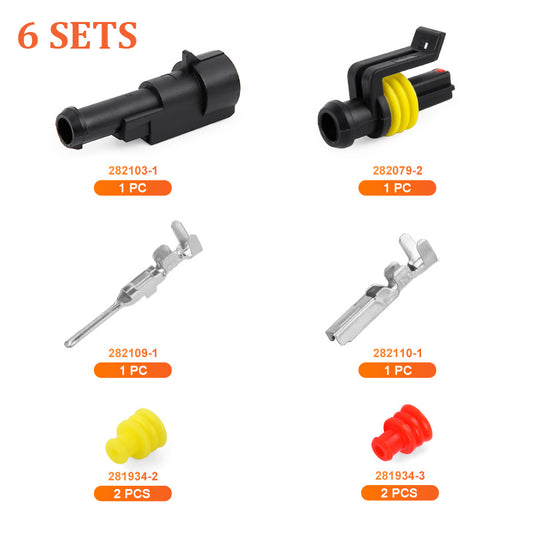 JRready Superseal 1.5 Series waterproof automotive wire connectors kit with six sets, for secure electrical connections.
