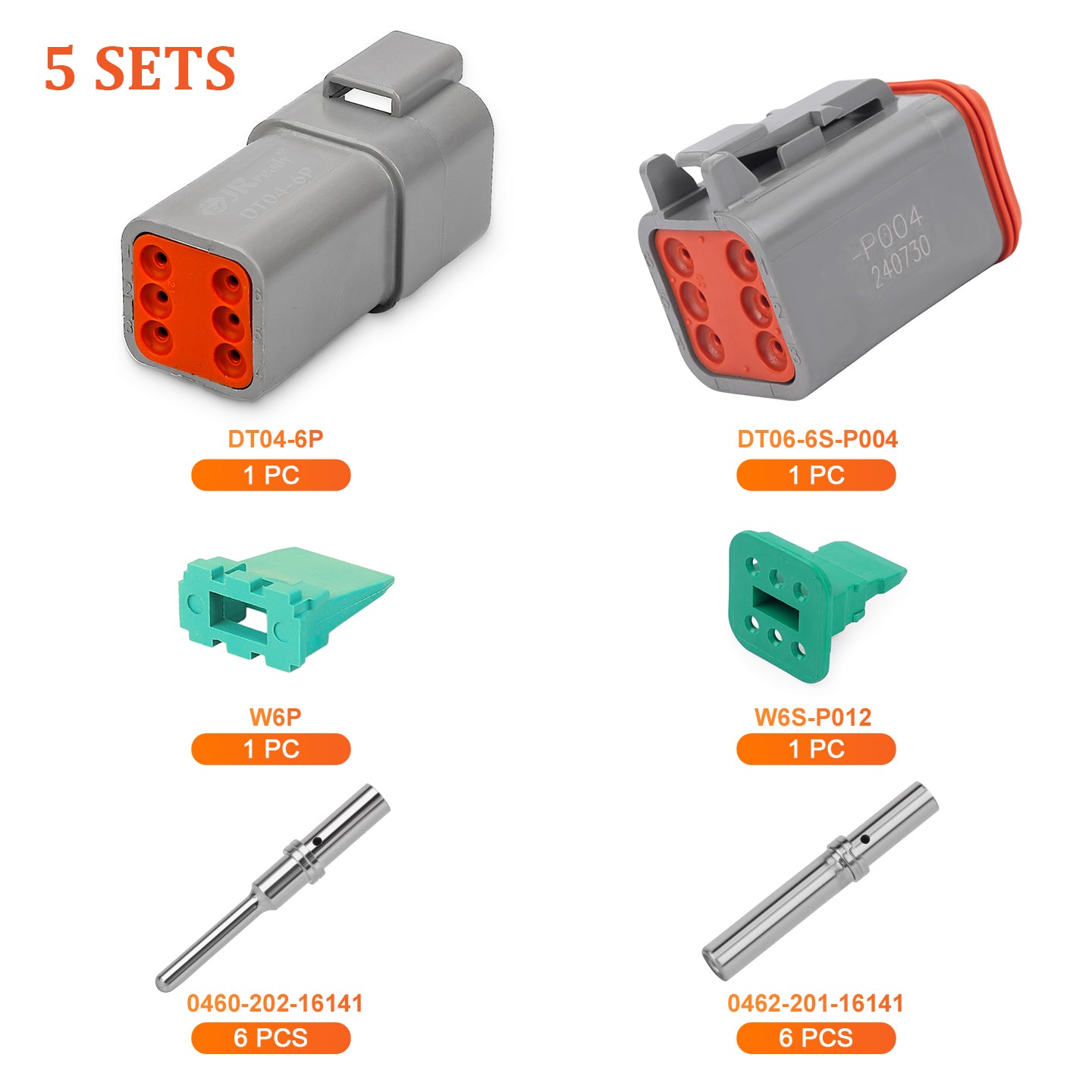 JRREADY 2-12 pin Deutsch DT connector kit with #16 machined solid contacts, waterproof marine and truck wiring, by JRDTOOLS.