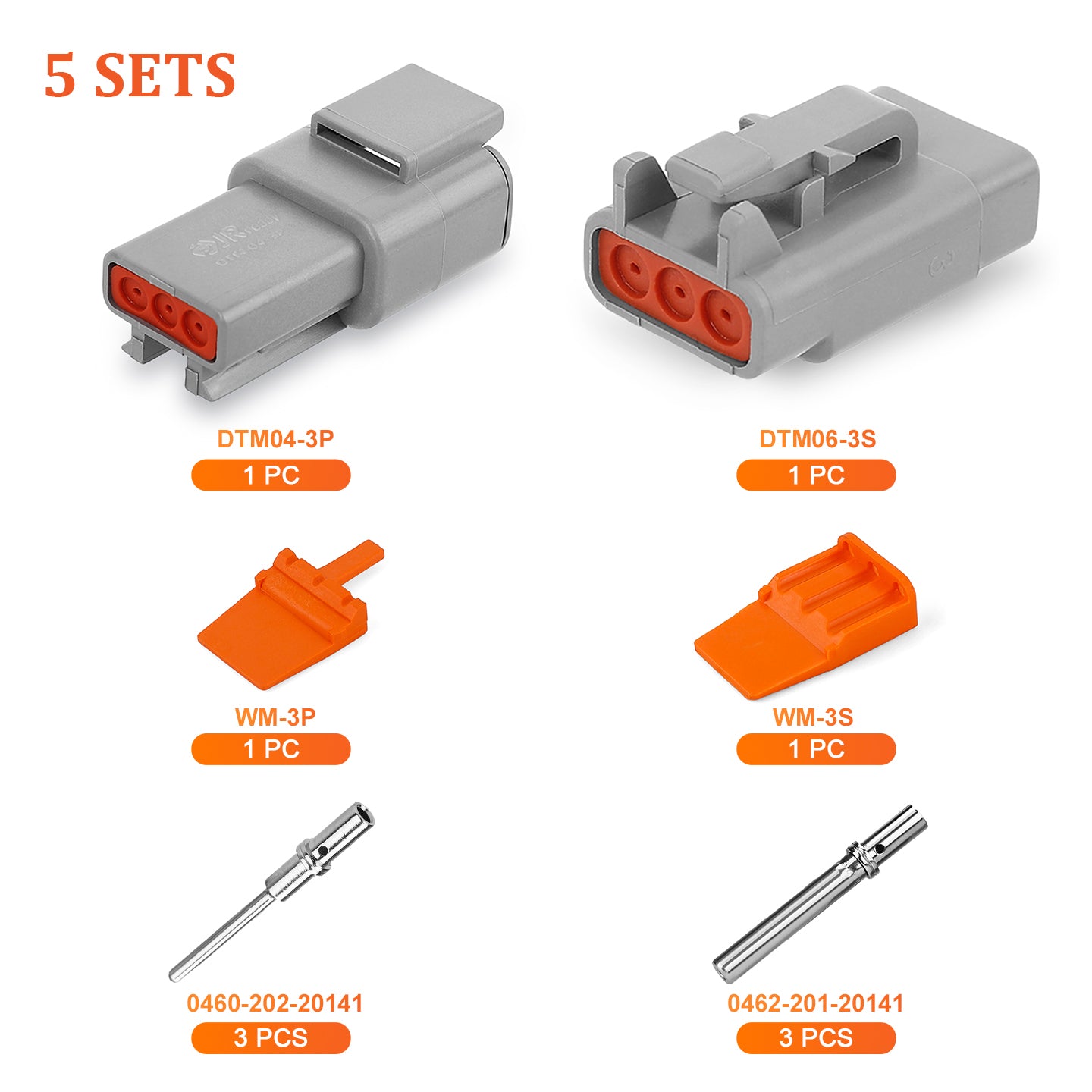 JRready Deutsch DTM 3-Pin Waterproof Connector Kit with #20 Solid Contacts, 16-22 AWG - Marine, Truck, Motorcycle, Agricultural & Alternative Energy