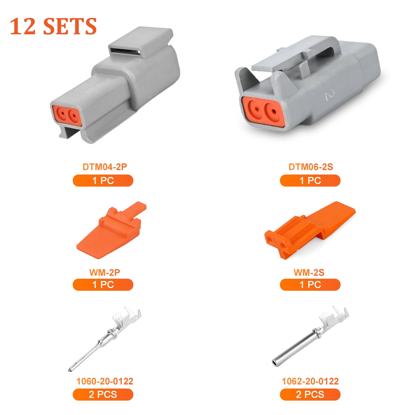 JRDTOOLS DTM connector kit with waterproof #20 stamped contacts for 16-22 AWG marine, motorcycle, truck, and agricultural use