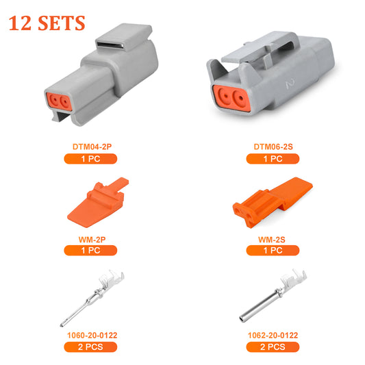 JRDTOOLS DTM connector kit with waterproof #20 stamped contacts for 16-22 AWG marine, motorcycle, truck, and agricultural use