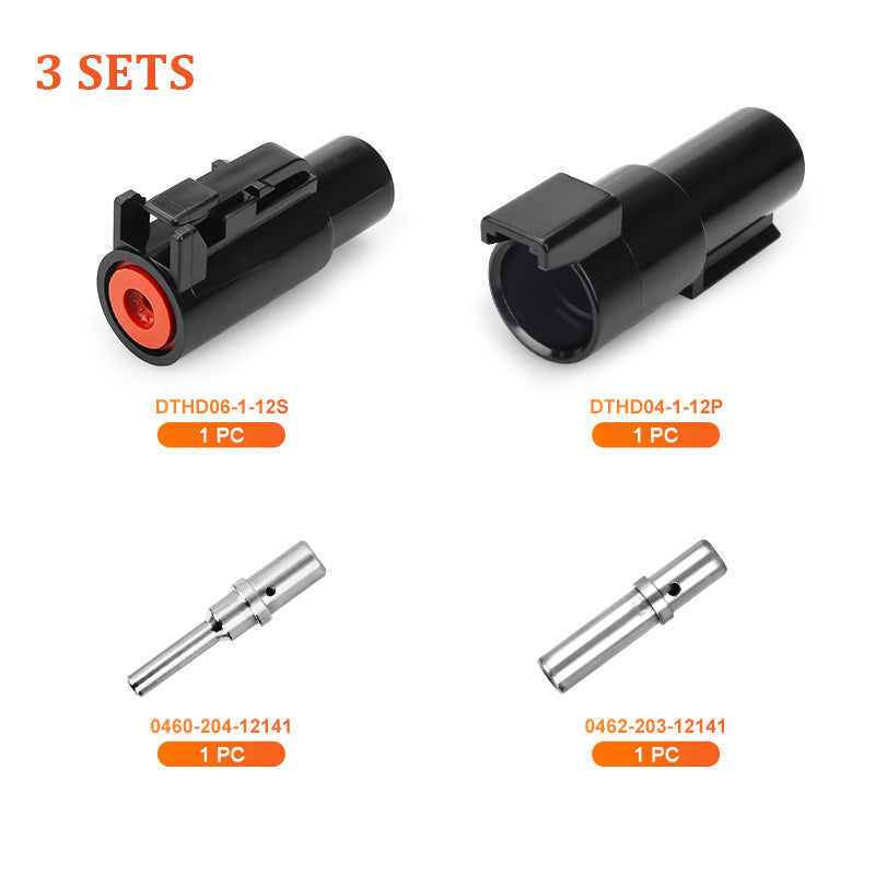 JRready Deutsch DTHD 1-Pin Waterproof Connector Kit with #8 Solid Contacts, 8-12 AWG - High-Current Marine, Truck, Agricultural & Alternative Energy