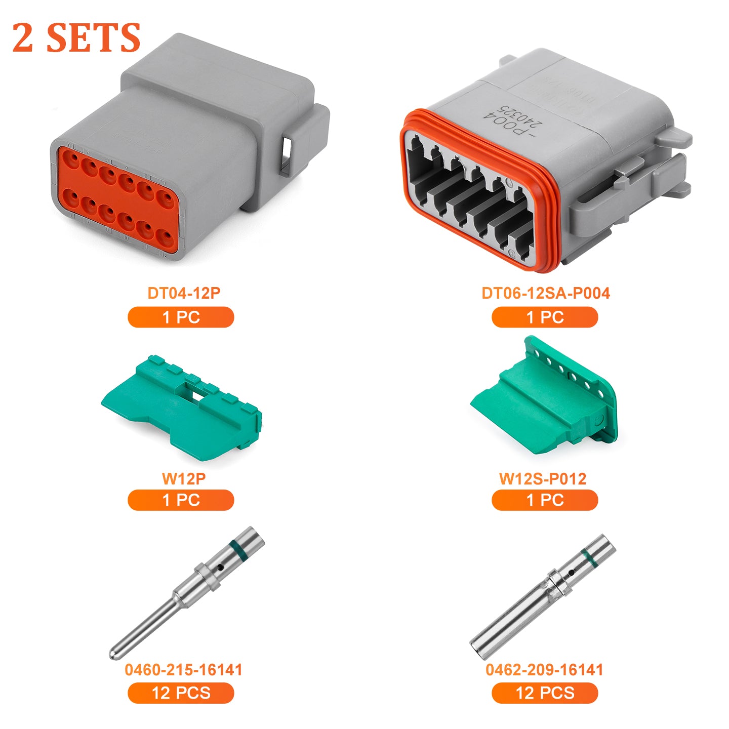 JRREADY 2-12 Pin Deutsch DT connector kit with #16 solid contacts, suitable for marine and transportation wiring applications.
