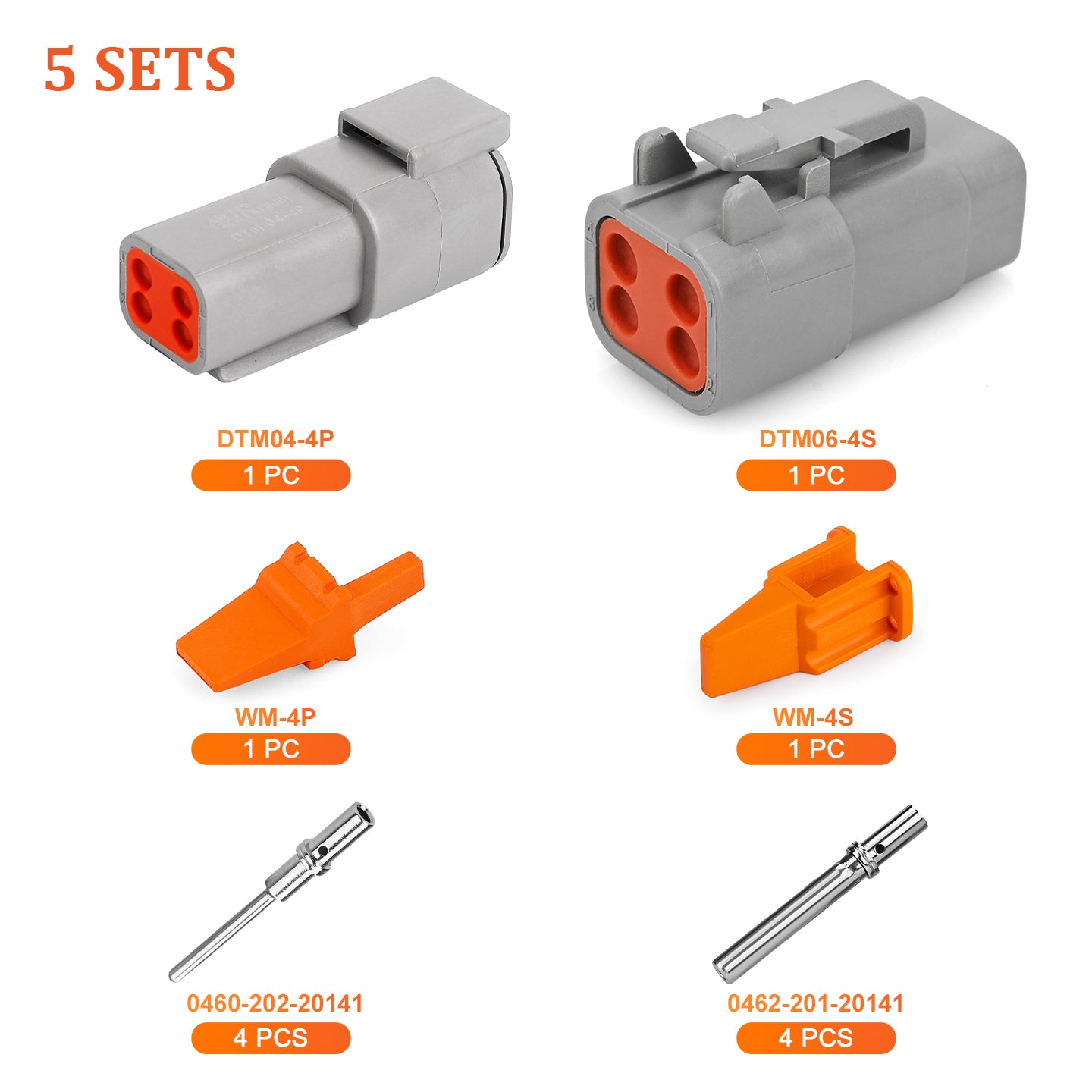 JRready Deutsch DTM 4-Pin Waterproof Connector Kit with #20 Solid Contacts, 16-22 AWG - Marine, Truck, Motorcycle, Agricultural & Alternative Energy