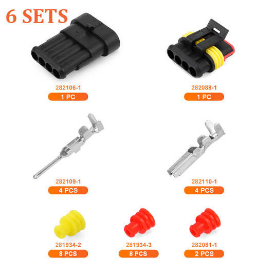 JRready Superseal 1.5 Series 4-Pin Waterproof Electrical Connectors Kit (6 Sets) on Oxygen Sensor Wiring Systems