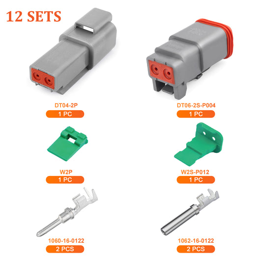 JRready 2-12 pin Deutsch DT connector kit with #16 stamped contacts for waterproof automotive and truck wiring, by JRDTOOLS.