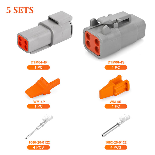 JRready Deutsch DTM 4-Pin Waterproof Connector Kit with #20 Stamped Contacts, 16-22 AWG - Marine, Truck, Motorcycle, Agricultural & Alternative Energy