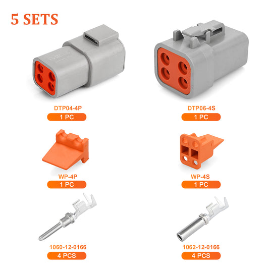 JRready Deutsch DTP 4-Pin Waterproof Connector Kit with #12 Stamped Contacts, 12-14 AWG (25A) - Marine, Truck, Agricultural & Alternative Energy