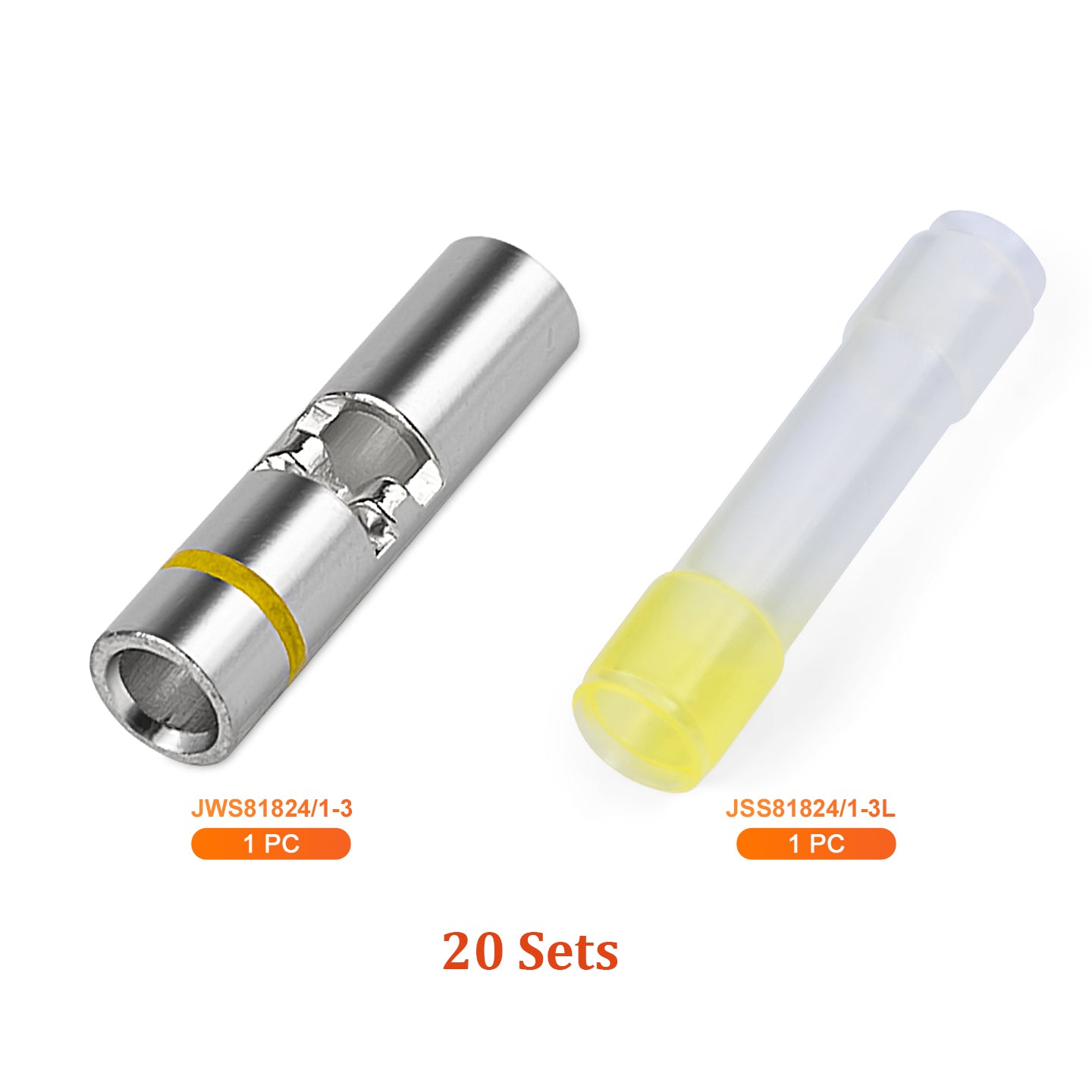 JRready M81824/1-3 yellow waterproof butt connectors kit with heat shrink tubing for 12-16 AWG wire splicing by JRDTOOLS.