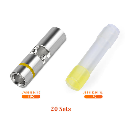 JRready M81824/1-3 yellow waterproof butt connectors kit with heat shrink tubing for 12-16 AWG wire splicing by JRDTOOLS.