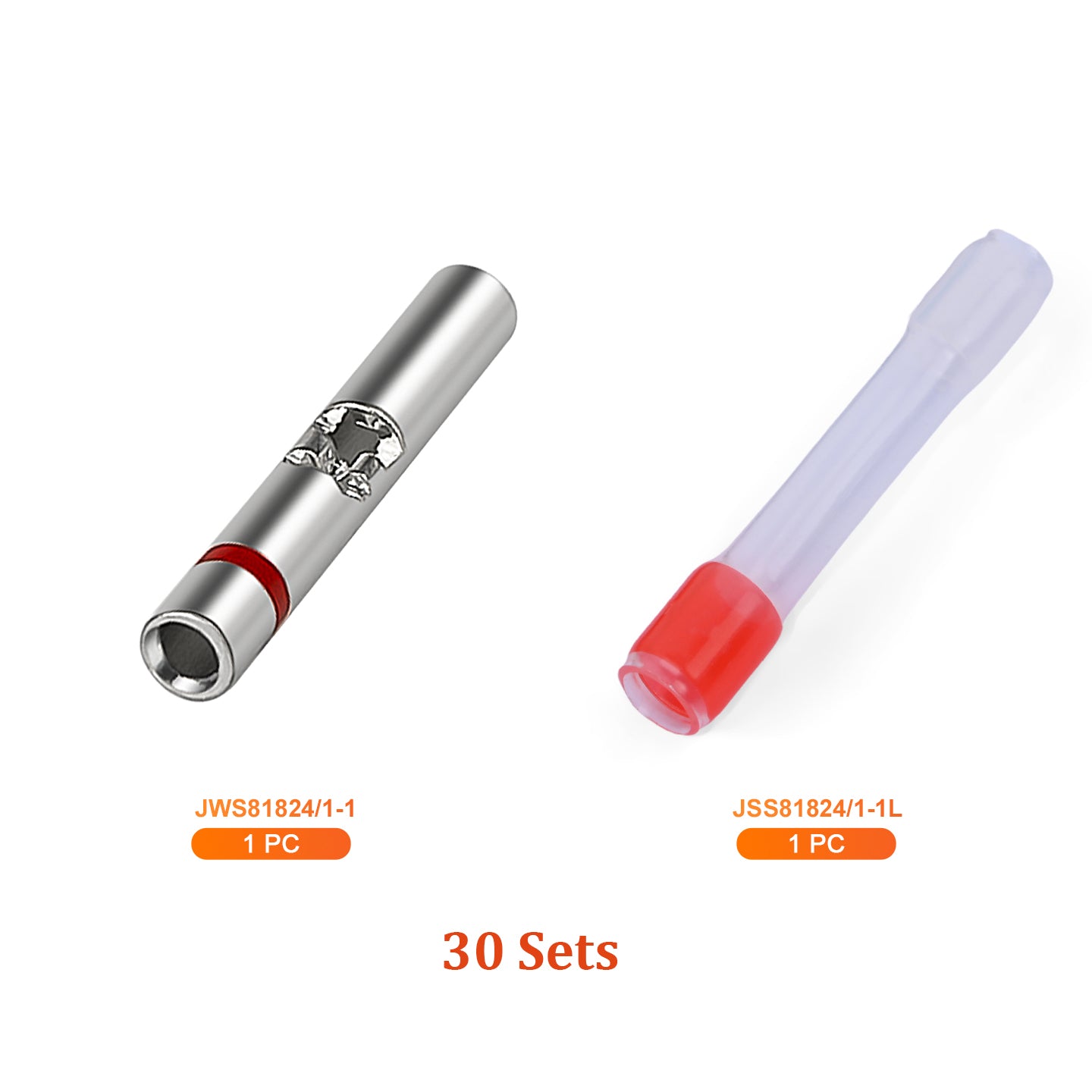 JRready M81824/1-1 Red Butt Connectors Kit 20-26 AWG (30 Sets) - Waterproof Wire Connectors & Wire Splice Connectors with Low-Temp Heat Shrink Tubes