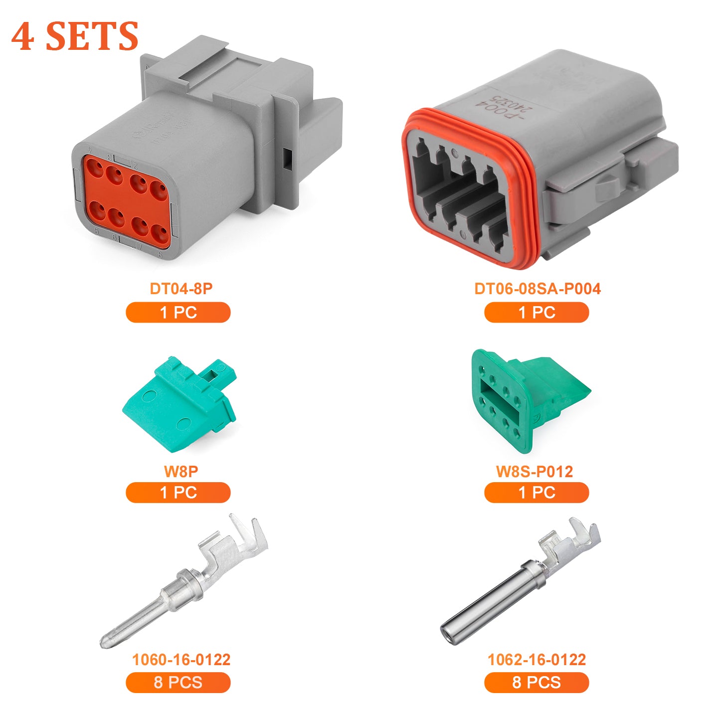 JRREADY 2-12 pin Deutsch DT connector kit with #16 stamped contacts, waterproof automotive truck wire connectors, 14-20 AWG
