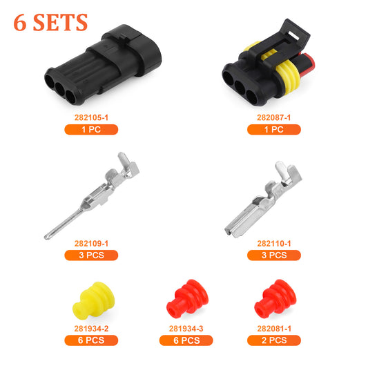 JRready Superseal 1.5 Series 3-Pin Waterproof Electrical Connectors Kit (6 Sets) in Crankshaft Position Sensor Harnesses