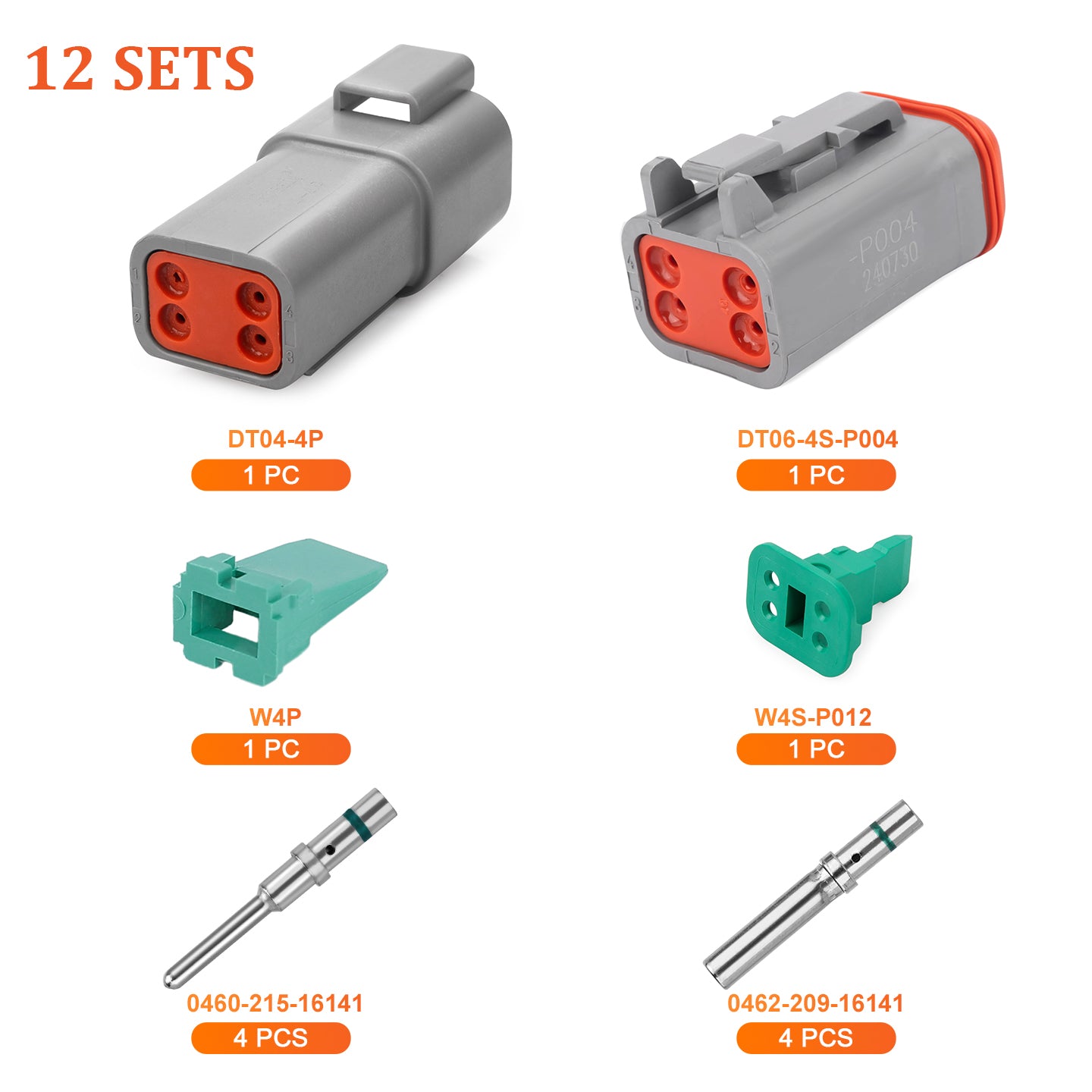 JRready 2-12 Pin Deutsch DT Connector Kit with #16 solid contacts, ideal for waterproof marine and transportation applications.