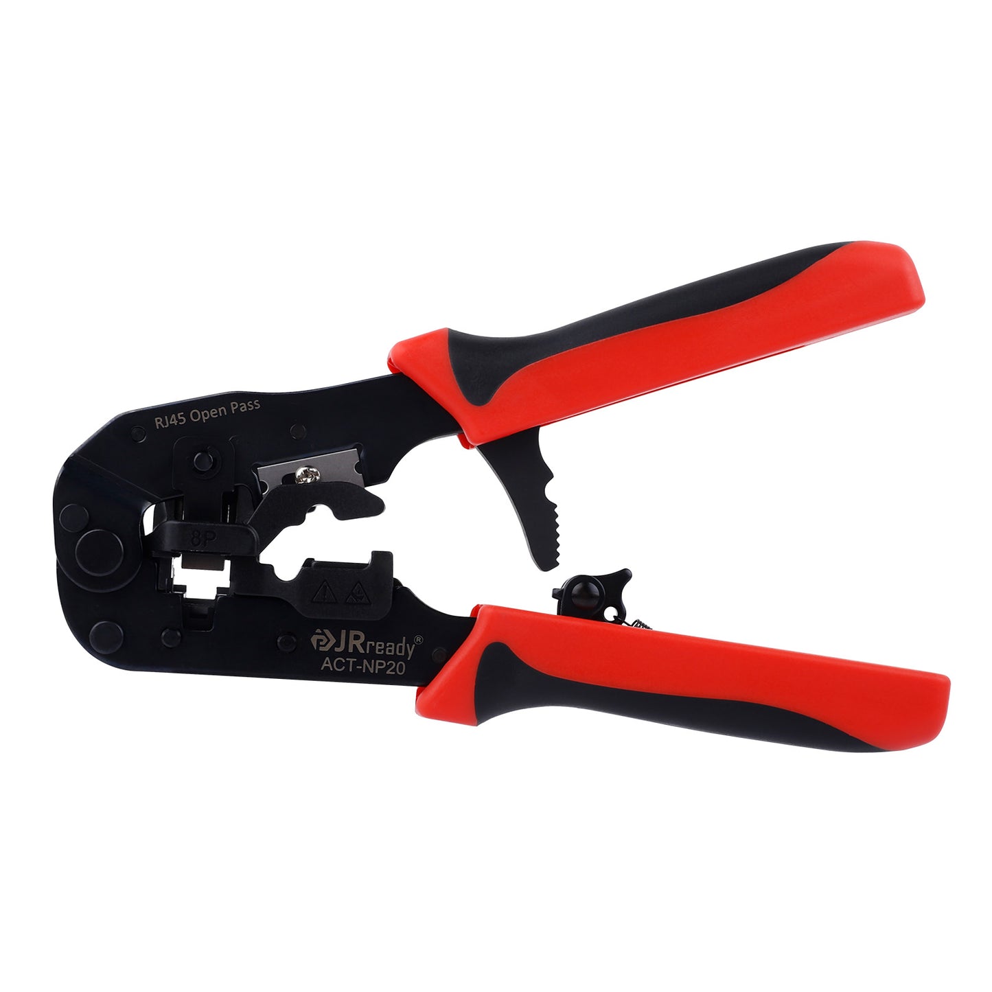 JRready ACT-NP20 3-in-1 Crimp Tool for Cat5 to Cat6a RJ45 Plugs and 8P Connectors Across Network and Low-Voltage System Projects