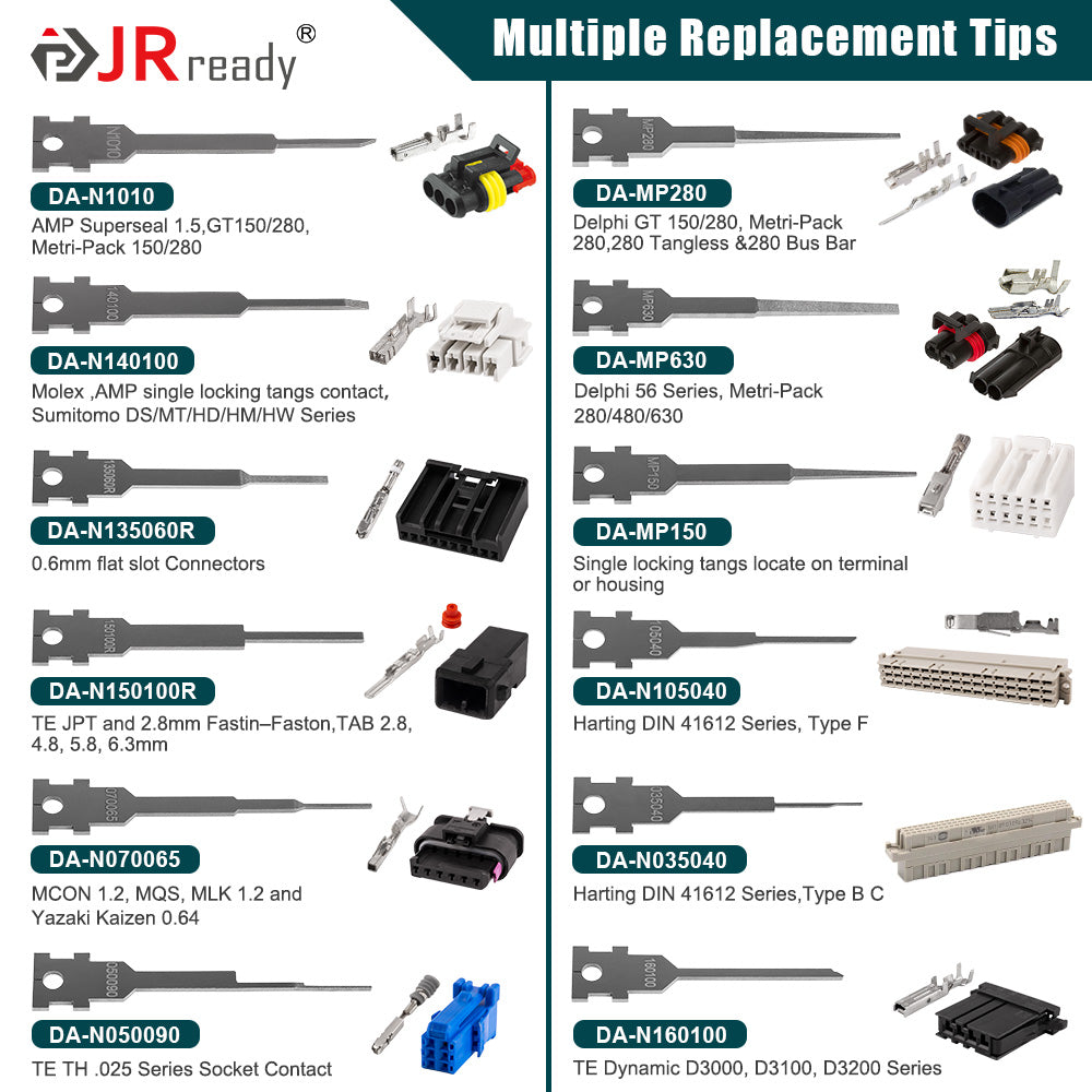 JRready Pin Removal Tool Kit Replacement Tips for Extraction Depinning Tool for Deutsch,AMP/TE,Molex,Delphi,JST,Harting Connectors
