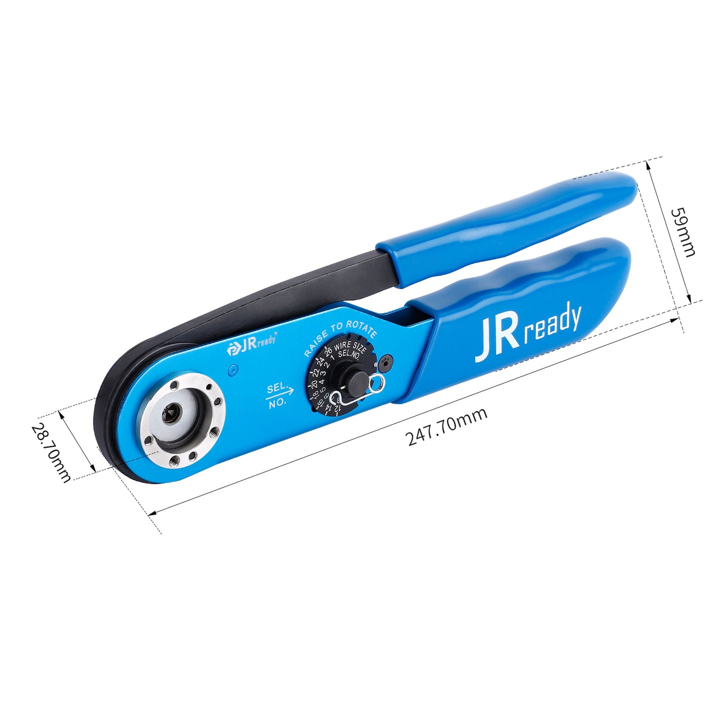 JRready JRD-FT8 (M22520/1-01) Four-Way Indent Crimp Tool for 26–12 AWG Circular Contacts, UF2-5 Positioner Compatible, Supporting 26-12 AWG Precision Crimping Across Heavy Duty and Mil-Spec Applications