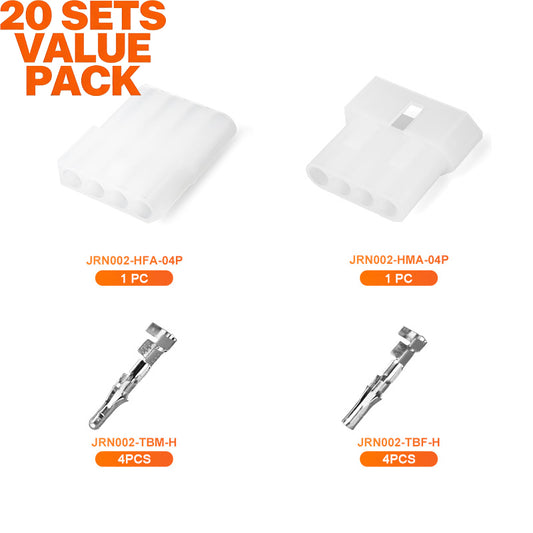 JRready JRN002 4 Pin Standard.093 Pin and Socket Connectors 4 Circuits (20 Matched Sets), 14-20 AWG, Compatible with Molex Standard.093 Male& Female Connector, 5.03 mm Pitch, Free Hanging