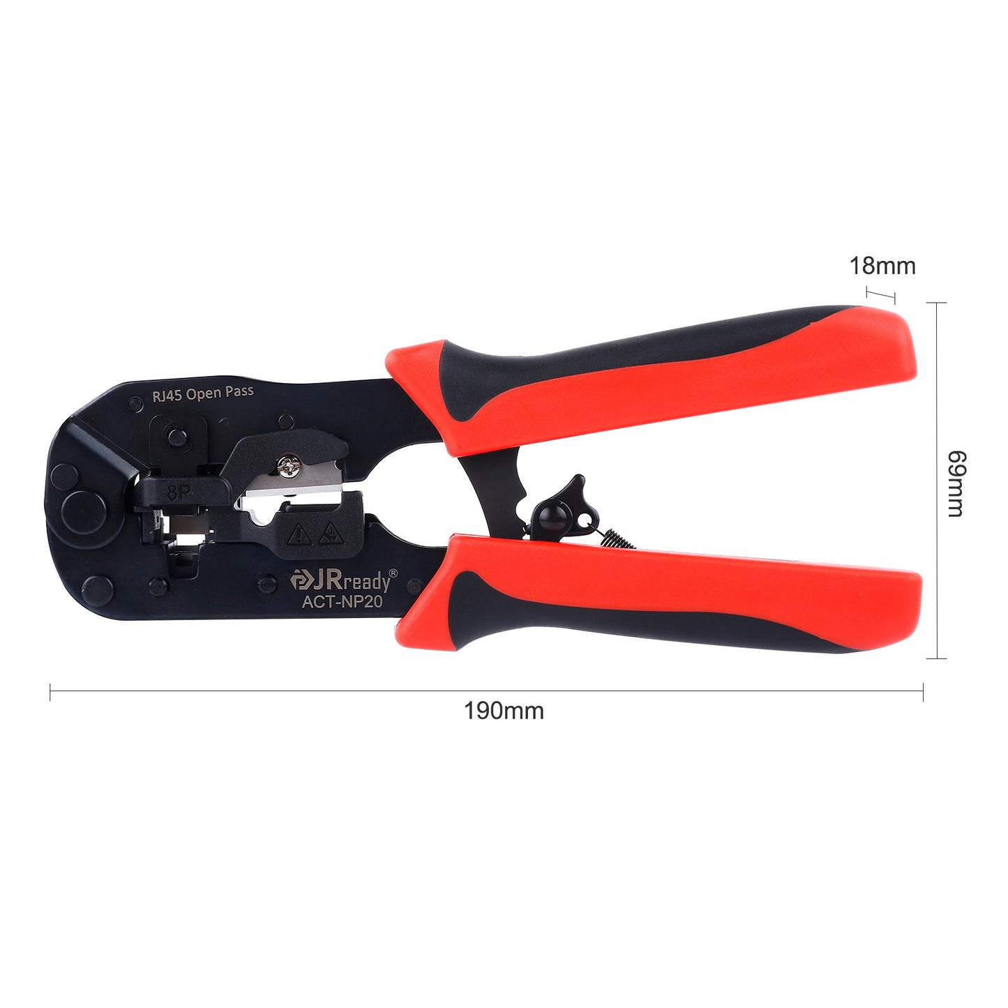 JRready ACT-NP20 3-in-1 Crimp Tool for Cat5 to Cat6a RJ45 Plugs and 8P Connectors Across Network and Low-Voltage System Projects