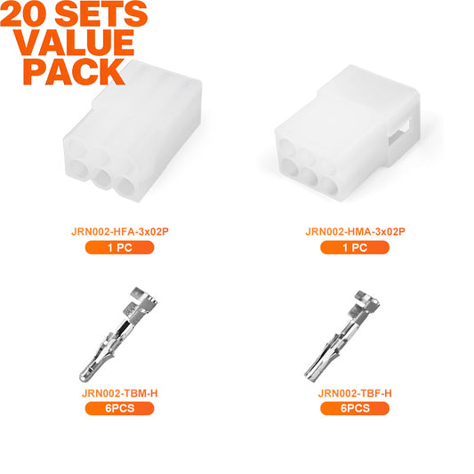 JRready JRN002 6 Pin Standard.093 Pin and Socket Connectors 6 Circuits (20 Matched Sets), 14-20 AWG, Compatible with Molex Standard.093 Male& Female Connector, 5.03 mm Pitch, Free Hanging Solderless Wire Connectors