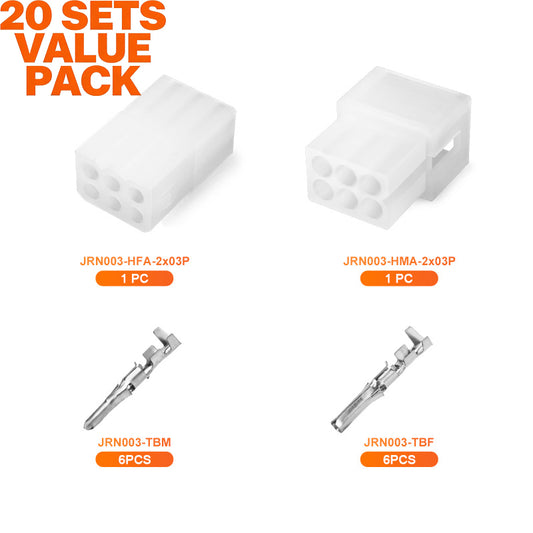 JRready JRN003 Molex Connector 6 Pin Connector 20Pairs Molex 1625 Series Standard .062 Series Pins and Sockets 1.57mm Diameter 18-24AWG Crimp Terminals Molex 03061062 and 03062061 3.68mm Pitch (20 Sets)