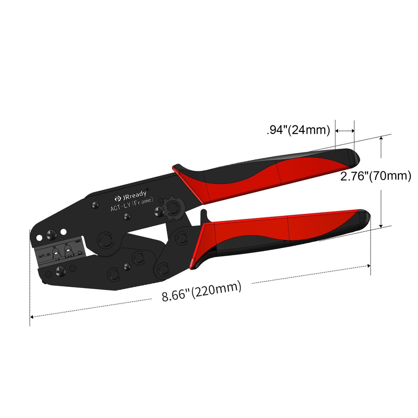 JRready ACT-LY-AMP1.5H Crimp Tool for AMP Superseal 1.5 (282465-1 282466-1 Terminals), 14-16 AWG Industrial-Strength Seal Fatigue-Reduced Grip Ratchet Crimper