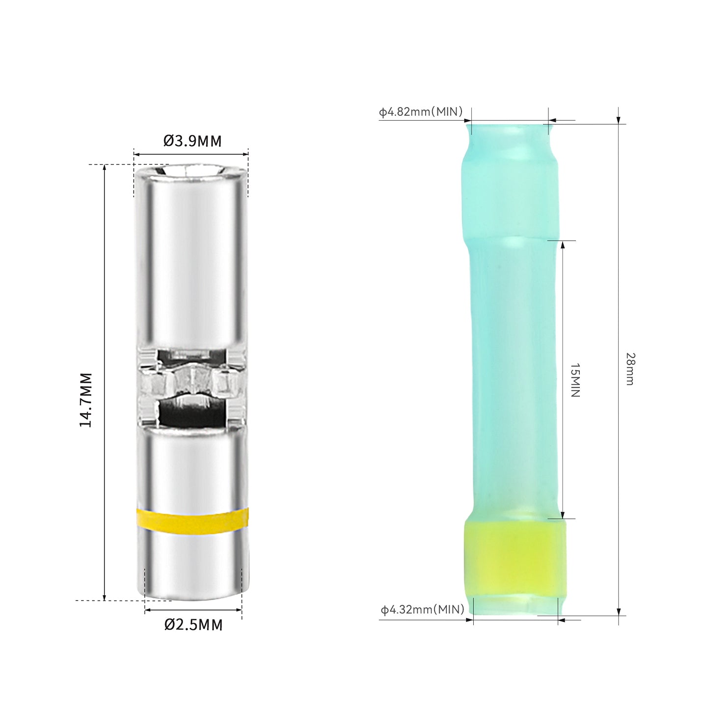 JRready yellow butt connectors kit by JRDTOOLS for 12-16 AWG wiring, includes waterproof heat shrink tubes for secure electrical connections.