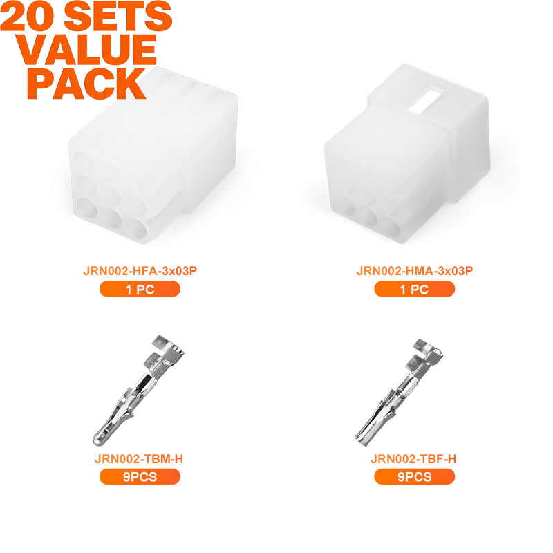JRready JRN002 9 Pin Standard.093 Pin and Socket Connectors 9 Circuits (20 Matched Sets), 14-20 AWG, Compatible with Molex Standard.093 Male& Female Connector, 5.03 mm Pitch, Free Hanging