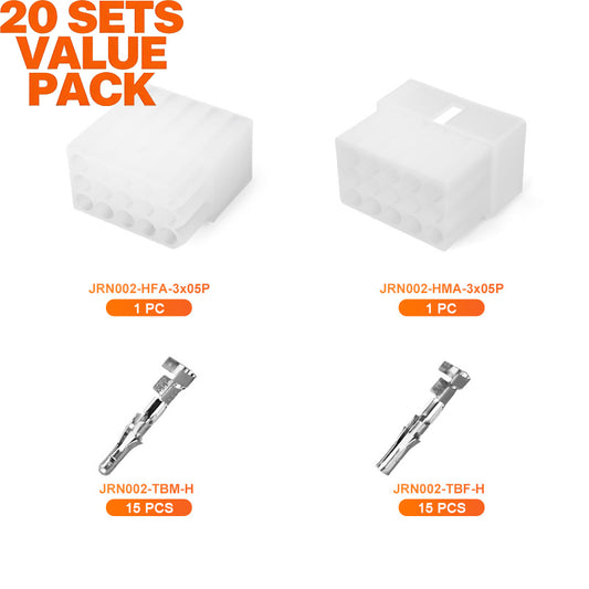 JRready JRN002 15 Pin Standard.093 Pin and Socket Connectors 15 Circuits (20 Matched Sets), 14-20 AWG, Compatible with Molex Standard.093 Male& Female Connector, 5.03 mm Pitch, Free Hanging