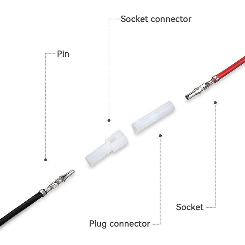 JRready JRN002 1 Pin Standard .093 Pin and Socket Connectors (Molex Connector Kit, 20 Matched Sets), 14-20 AWG, Compatible with Molex Standard .093 Male & Female Connector, 5.03 mm Pitch, Free Hanging